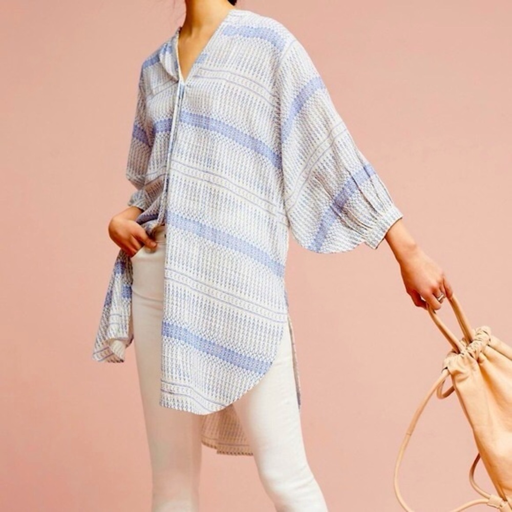 Anthropologie - Maeve Lena Button Down Quarter Sleeve Oversized Long Blouse SM